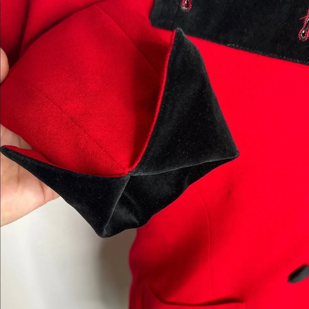 Vintage Christian Dior Red Women's Wool and Velvet Blazer - Picture 5 of 14